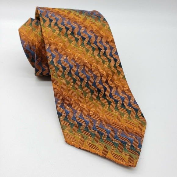 Holley's Abstract Design Multicolor Orange Blue 100% Seta Silk Neck Tie Quality - Picture 6 of 6